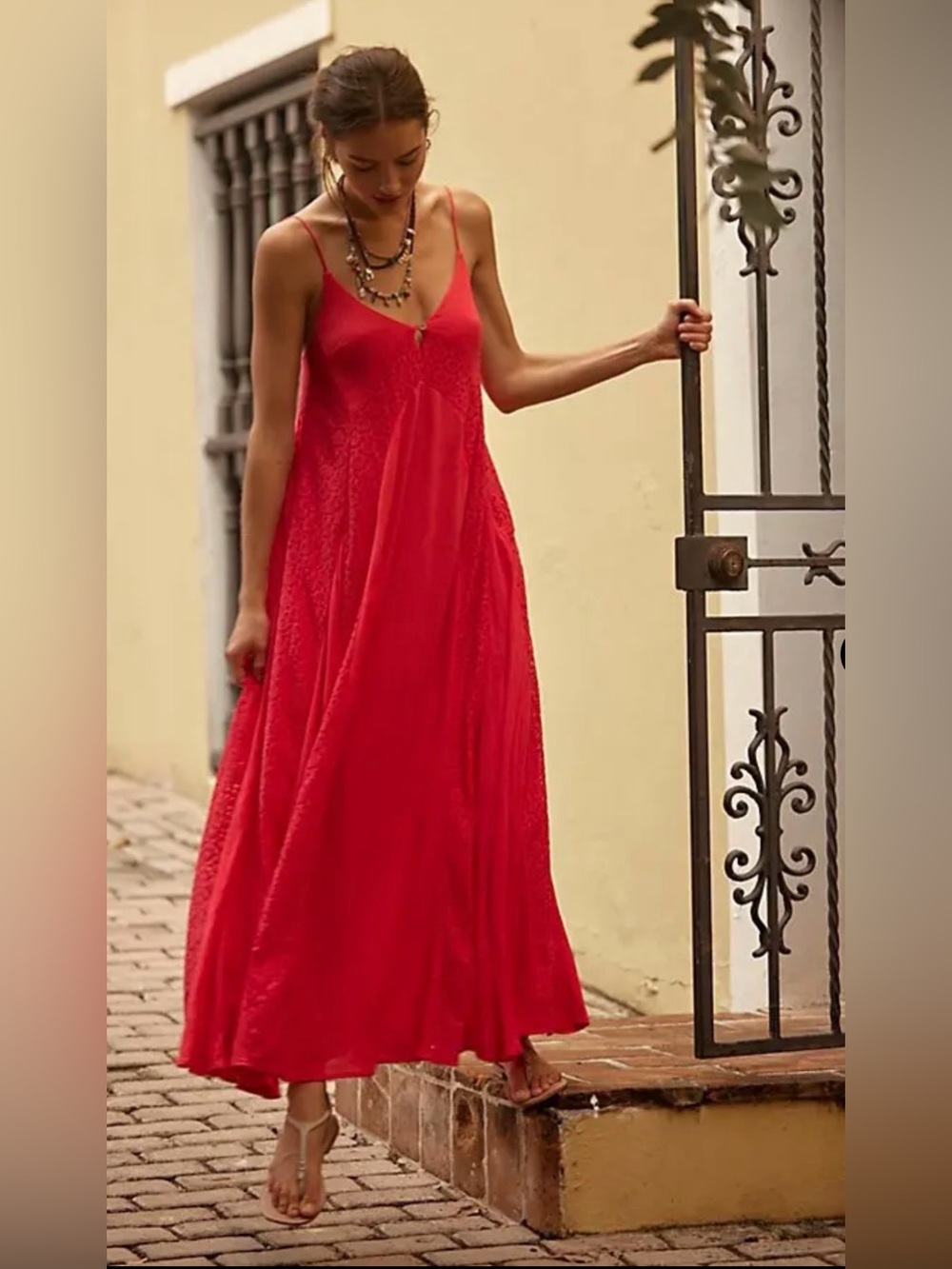 Free People Vibrant Red Spaghetti-Strap Maxi Dress